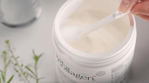 close up of hydrolyzed marine collagen powder in jar